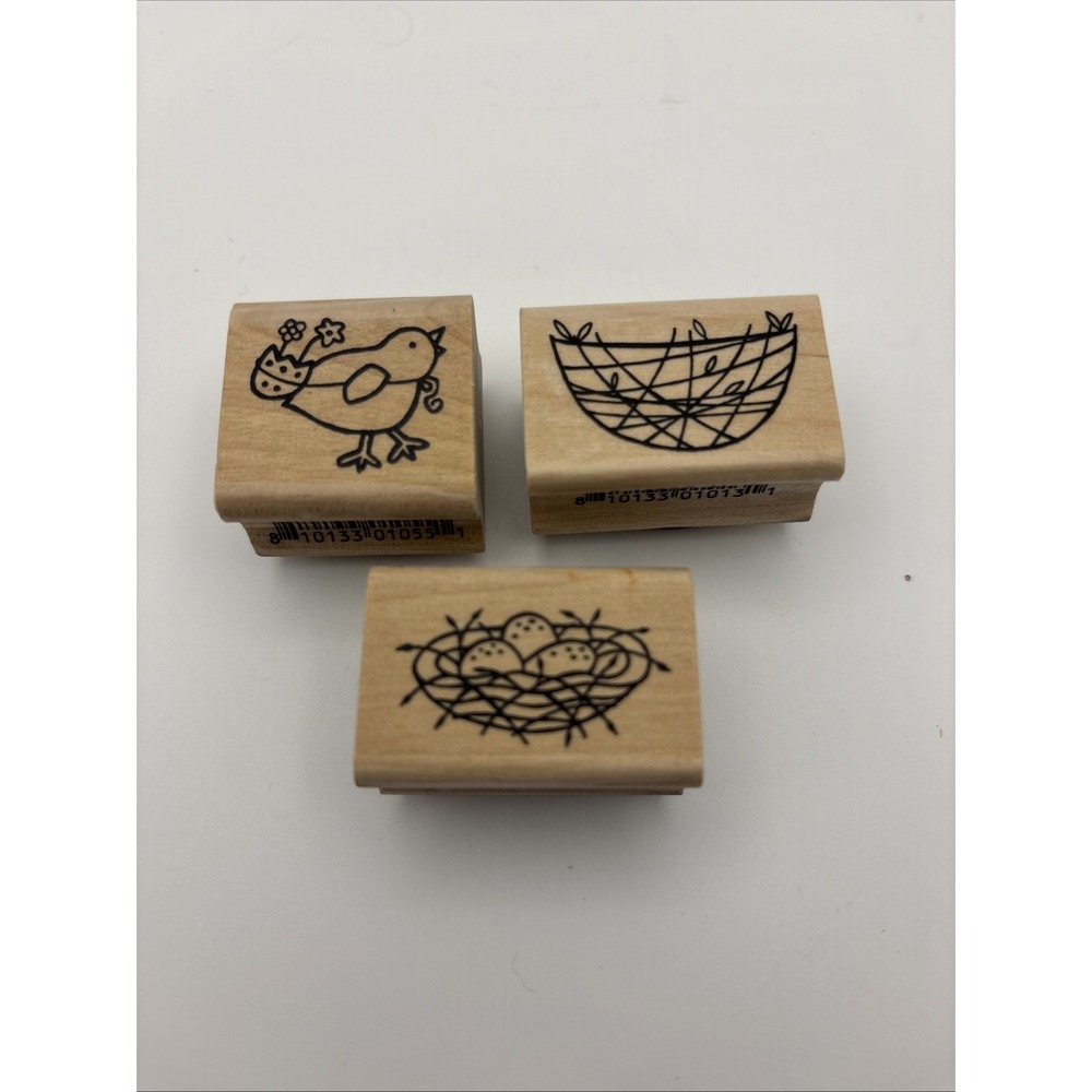 A MUSE ARTSTAMPS Lot‎ Of 3 Rubber Stamps EASTER SPRING Themed Chick Nest Eggs